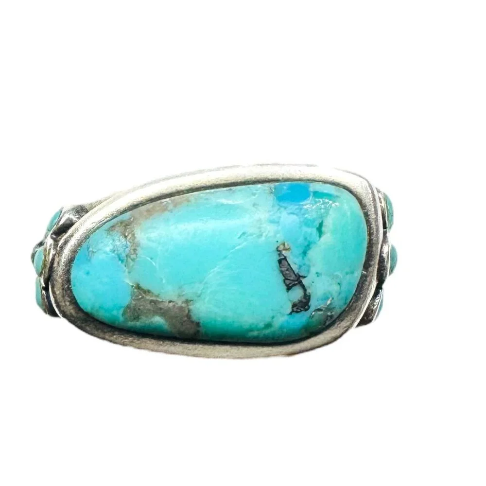 Barse Vintage 925 Sterling Silver Turquoise Ring Size 8 With Floral Side Detail - Picture 9 of 11